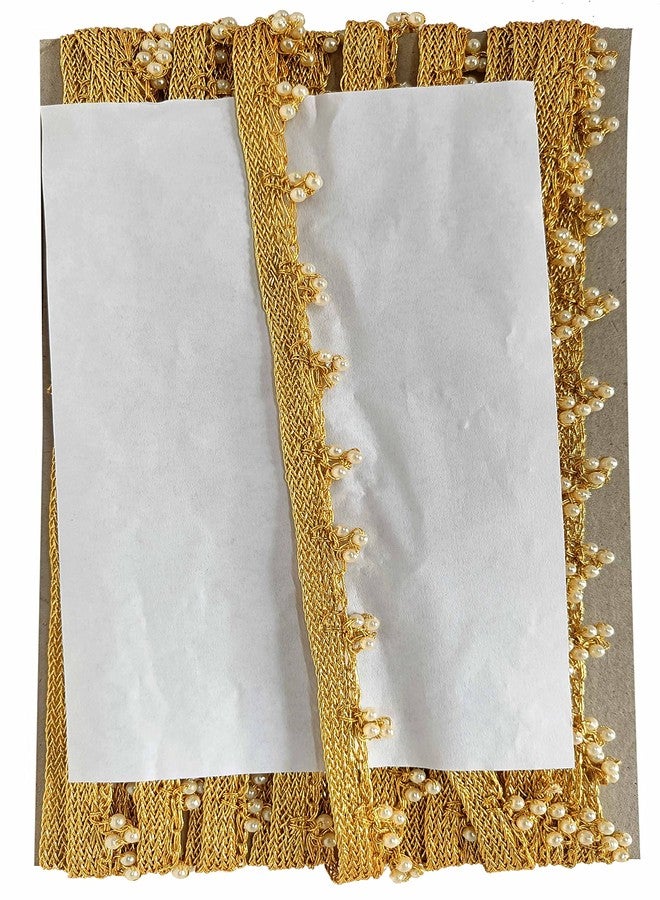 Mezin 3 Moti Handmade Pearl Beads Border Lace for Bridal Dresses, Sarees, Lehengas, Decoration, Bag and Designing Embellishment Crafts (9 Mtr) (Antic Gold) - Image 2